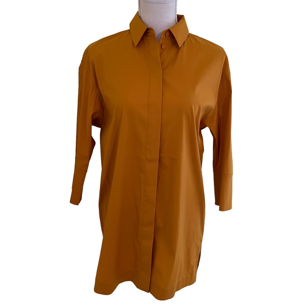 Lafayette 148 Mustard "Sunflower" 3/4 Sleeve Button Front Shirt/Tunic XS
